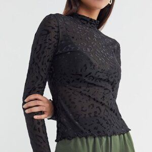 NWOT, Out From Under Leopard Print Velvet Mock-Neck Top, Black, Size L